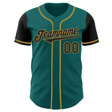 Load image into Gallery viewer, Custom Teal Black-Old Gold Authentic Two Tone Baseball Jersey