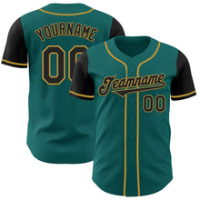 Load image into Gallery viewer, Custom Teal Black-Old Gold Authentic Two Tone Baseball Jersey