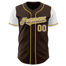 Load image into Gallery viewer, Custom Brown Old Gold-White Authentic Two Tone Baseball Jersey