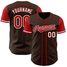 Load image into Gallery viewer, Custom Brown Red-White Authentic Two Tone Baseball Jersey