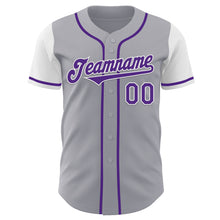 Load image into Gallery viewer, Custom Gray Purple-White Authentic Two Tone Baseball Jersey