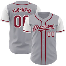 Load image into Gallery viewer, Custom Gray Crimson-White Authentic Two Tone Baseball Jersey