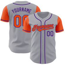 Load image into Gallery viewer, Custom Gray Orange-Purple Authentic Two Tone Baseball Jersey
