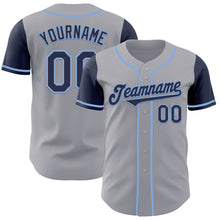 Load image into Gallery viewer, Custom Gray Navy-Light Blue Authentic Two Tone Baseball Jersey