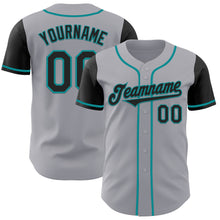 Load image into Gallery viewer, Custom Gray Black-Teal Authentic Two Tone Baseball Jersey
