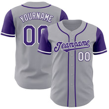 Load image into Gallery viewer, Custom Gray Purple-White Authentic Two Tone Baseball Jersey