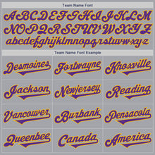 Load image into Gallery viewer, Custom Gray Purple-Gold Authentic Two Tone Baseball Jersey