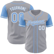 Load image into Gallery viewer, Custom Gray Light Blue-White Authentic Two Tone Baseball Jersey
