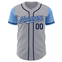 Load image into Gallery viewer, Custom Gray Light Blue-Navy Authentic Two Tone Baseball Jersey