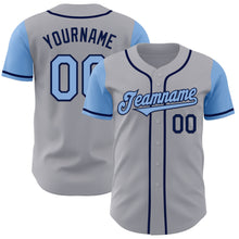 Load image into Gallery viewer, Custom Gray Light Blue-Navy Authentic Two Tone Baseball Jersey