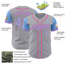 Load image into Gallery viewer, Custom Gray Light Blue-Pink Authentic Two Tone Baseball Jersey