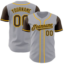 Load image into Gallery viewer, Custom Gray Brown-Gold Authentic Two Tone Baseball Jersey