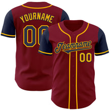 Load image into Gallery viewer, Custom Crimson Navy-Gold Authentic Two Tone Baseball Jersey
