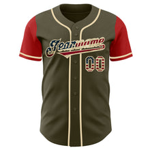 Load image into Gallery viewer, Custom Olive Vintage USA Flag Red-Cream Authentic Two Tone Salute To Service Baseball Jersey