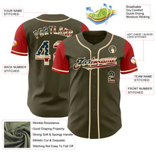 Load image into Gallery viewer, Custom Olive Vintage USA Flag Red-Cream Authentic Two Tone Salute To Service Baseball Jersey