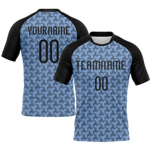 Load image into Gallery viewer, Custom Light Blue Black-White Geometric Shape Sublimation Volleyball Uniform Jersey