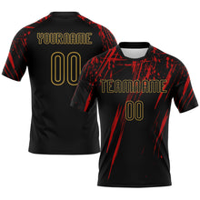 Load image into Gallery viewer, Custom Black Red-Old Gold Splash Sublimation Volleyball Uniform Jersey