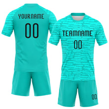 Load image into Gallery viewer, Custom Aqua Black Abstract Fragment Art Sublimation Volleyball Uniform Jersey