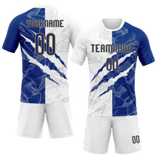 Load image into Gallery viewer, Custom Graffiti Pattern Royal-Old Gold Scratch Sublimation Volleyball Uniform Jersey