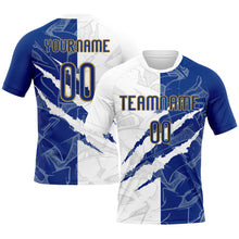 Load image into Gallery viewer, Custom Graffiti Pattern Royal-Old Gold Scratch Sublimation Volleyball Uniform Jersey