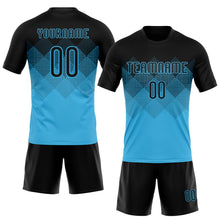 Load image into Gallery viewer, Custom Sky Blue Black Geometric Shape Sublimation Volleyball Uniform Jersey