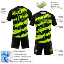 Load image into Gallery viewer, Custom Black Neon Green Splash Sublimation Volleyball Uniform Jersey
