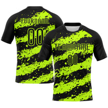 Load image into Gallery viewer, Custom Black Neon Green Splash Sublimation Volleyball Uniform Jersey