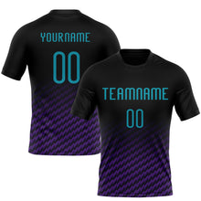 Load image into Gallery viewer, Custom Black Teal-Purple Geometric Shape Sublimation Volleyball Uniform Jersey