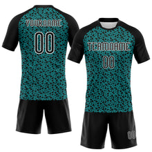 Load image into Gallery viewer, Custom Teal Black-White Geometric Shape Sublimation Volleyball Uniform Jersey