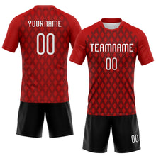 Load image into Gallery viewer, Custom Red White-Black Geometric Shape Sublimation Volleyball Uniform Jersey