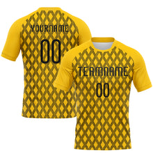 Load image into Gallery viewer, Custom Yellow Black-White Geometric Shape Sublimation Volleyball Uniform Jersey