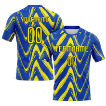 Load image into Gallery viewer, Custom Thunder Blue Light Yellow-Black Fluid Sublimation Volleyball Uniform Jersey