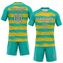 Load image into Gallery viewer, Custom Aqua Yellow-Black Abstract Lines Sublimation Volleyball Uniform Jersey