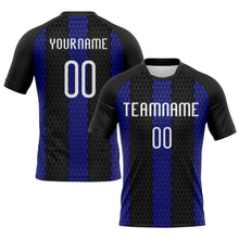 Load image into Gallery viewer, Custom Black White-Royal Geometric Shape Sublimation Volleyball Uniform Jersey