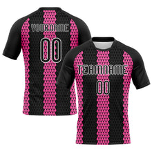 Load image into Gallery viewer, Custom Black Pink-White Geometric Shape Sublimation Volleyball Uniform Jersey