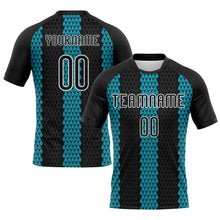 Load image into Gallery viewer, Custom Black Teal-White Geometric Shape Sublimation Volleyball Uniform Jersey