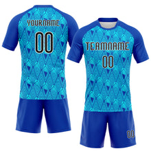 Load image into Gallery viewer, Custom Thunder Blue Black-Lakes Blue Geometric Shape Sublimation Volleyball Uniform Jersey