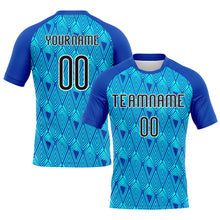 Load image into Gallery viewer, Custom Thunder Blue Black-Lakes Blue Geometric Shape Sublimation Volleyball Uniform Jersey