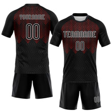 Load image into Gallery viewer, Custom Black Red-White Geometric Shape Sublimation Volleyball Uniform Jersey