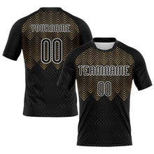 Load image into Gallery viewer, Custom Black Old Gold-White Geometric Shape Sublimation Volleyball Uniform Jersey