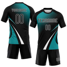 Load image into Gallery viewer, Custom Black Teal-White Lines And Dots Sublimation Volleyball Uniform Jersey
