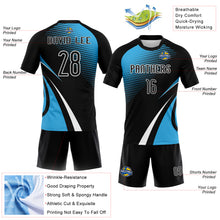 Load image into Gallery viewer, Custom Black Sky Blue-White Lines And Dots Sublimation Volleyball Uniform Jersey