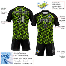 Load image into Gallery viewer, Custom Neon Green Black-White Geometric Shape Sublimation Volleyball Uniform Jersey