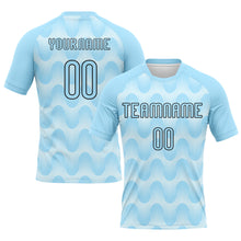 Load image into Gallery viewer, Custom Light Blue Black-White Lines And Waves Sublimation Volleyball Uniform Jersey