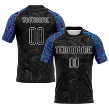 Load image into Gallery viewer, Custom Black Powder Blue Pink-Purple Liquid Fluid Sublimation Volleyball Uniform Jersey