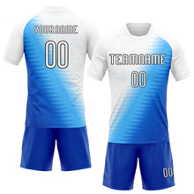Load image into Gallery viewer, Custom Thunder Blue White-Black Geometric Shape And Lines Sublimation Volleyball Uniform Jersey