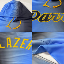Load image into Gallery viewer, Custom Stitched Black Powder Blue-Gold Gradient Fashion Sports Pullover Sweatshirt Hoodie