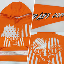 Load image into Gallery viewer, Custom Bay Orange White-Black 3D American Flag And Deer Hunting Sports Pullover Sweatshirt Hoodie