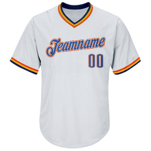 Load image into Gallery viewer, Custom White Blue Navy-Orange Authentic Throwback Rib-Knit Baseball Jersey Shirt