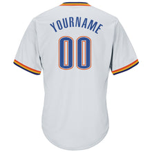 Load image into Gallery viewer, Custom White Blue Navy-Orange Authentic Throwback Rib-Knit Baseball Jersey Shirt